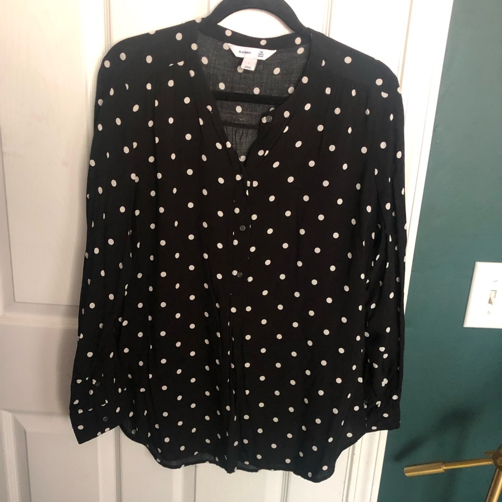 EUC Old Navy Black/White Polka Dot Tunic SZ L